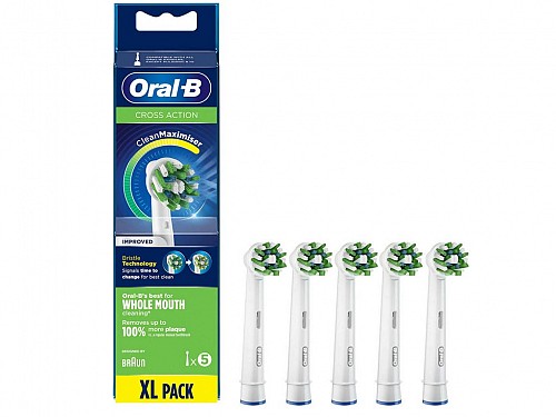 Oral-B Replacement Heads White 5 pcs for Electric Toothbrush, Cross Action CleanMaximiser